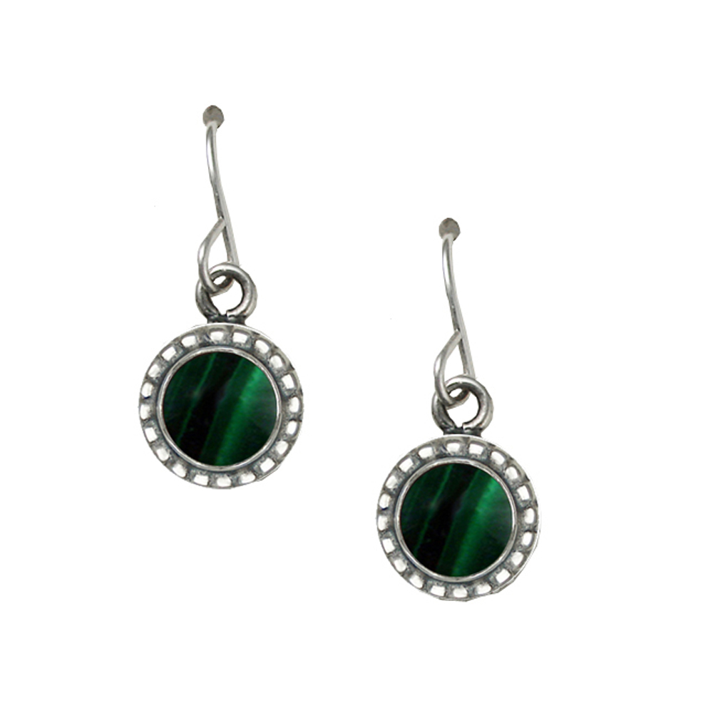 Sterling Silver Small Malachite Gemstone Drop Dangle Earrings